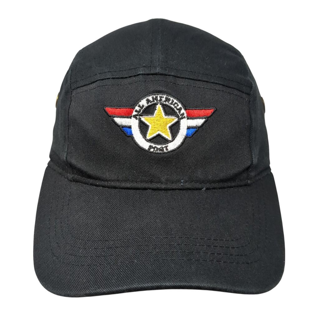 All American Port Slideback 5 Panel Cap Black One Size Adjustable Embroidered